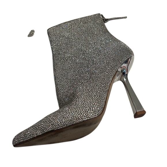 Steve Madden Callen Silver Rhinestone Ankle Pointed Toe 4.35" Mirror Heel 8 Boot - Picture 14 of 15